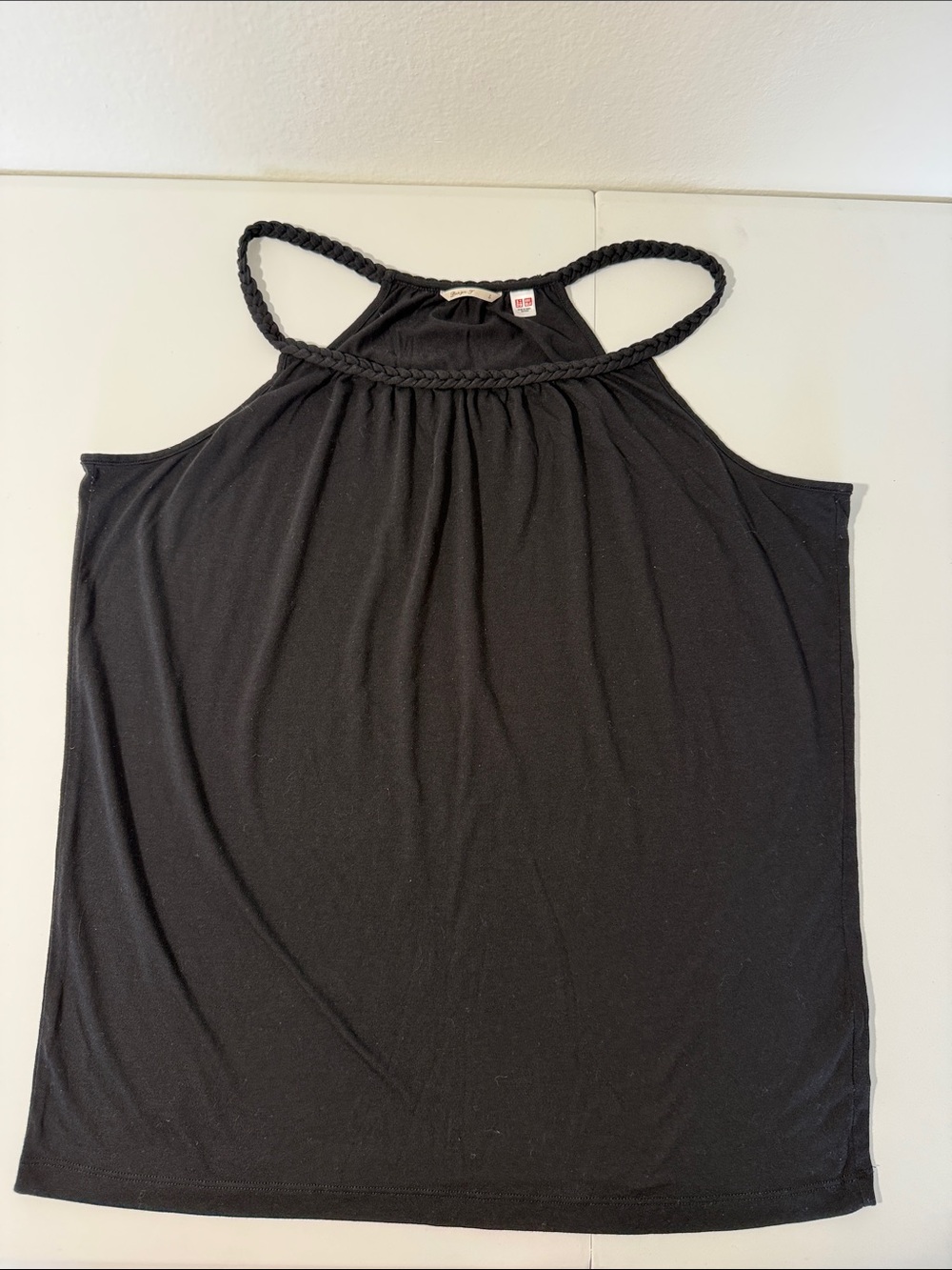 Uniqlo Desin -J Black Braided Halter Muscle Tank Sz L